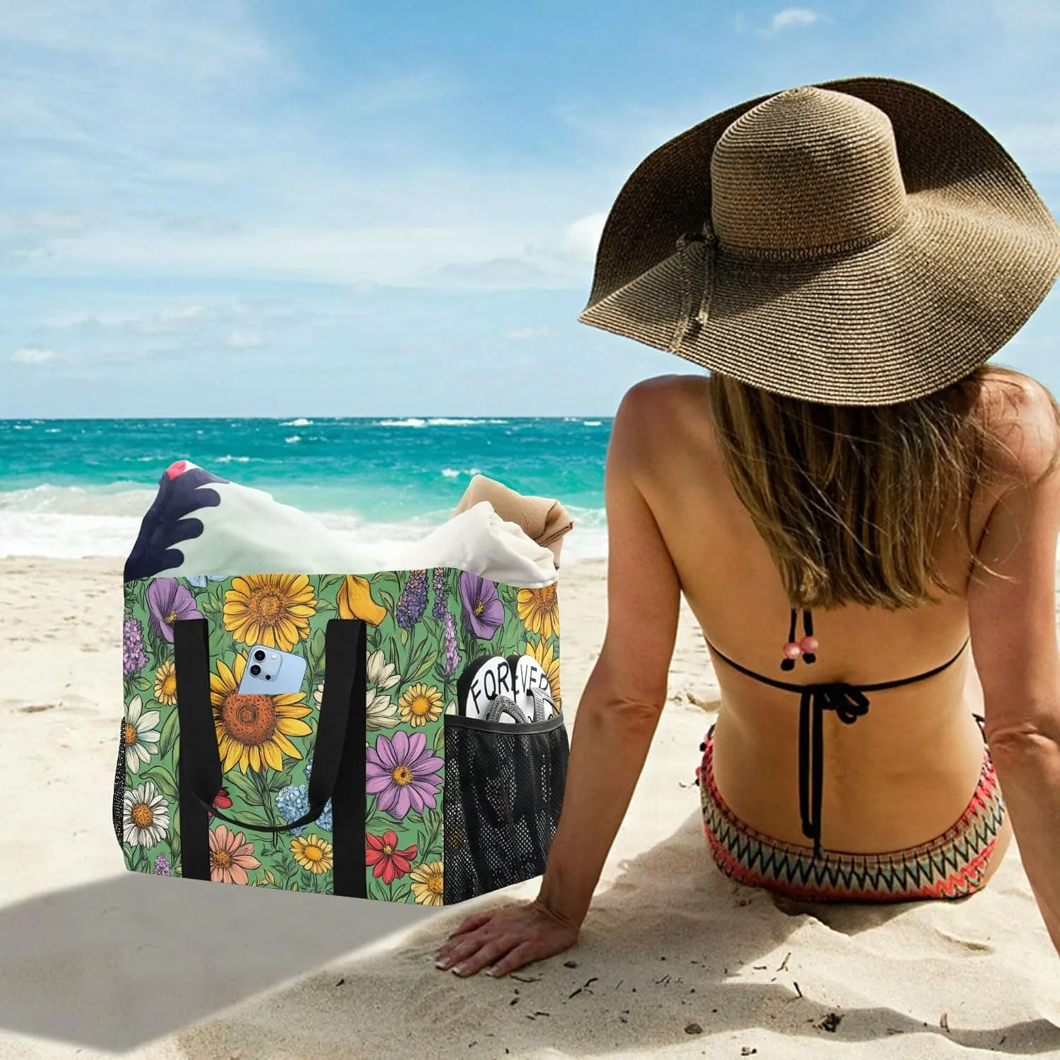 KLL Beach Totes Bags with Handles Foldable Sandproof Laundry Tote