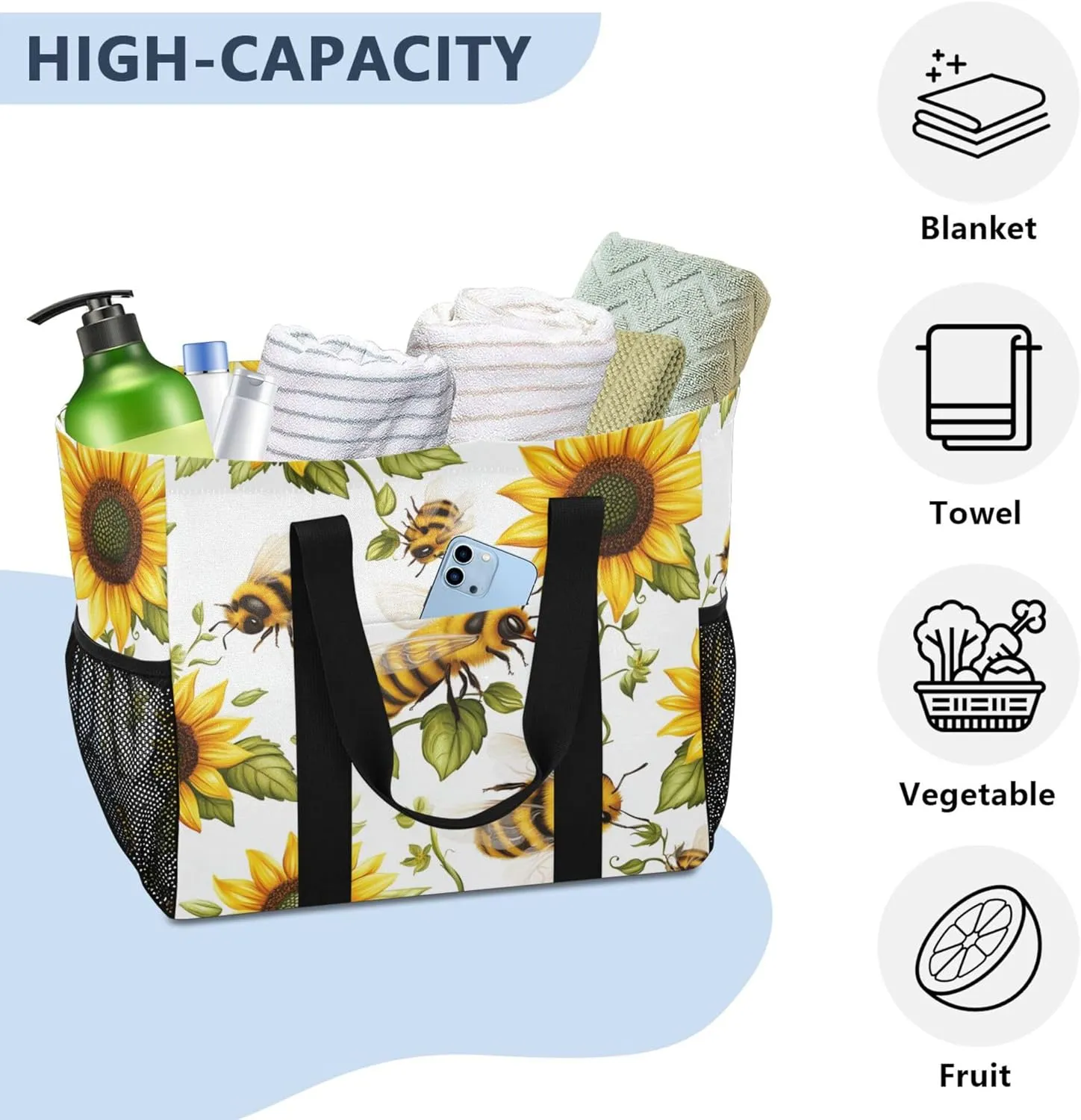 KLL Beach Totes Bags with Handles Foldable Sandproof Laundry Tote