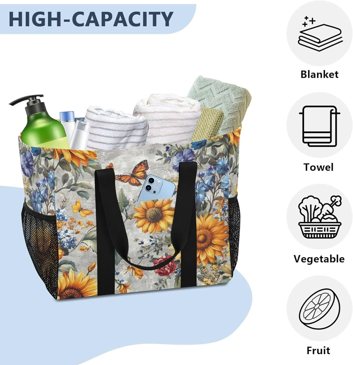 KLL Beach Totes Bags with Handles Foldable Sandproof Laundry Tote