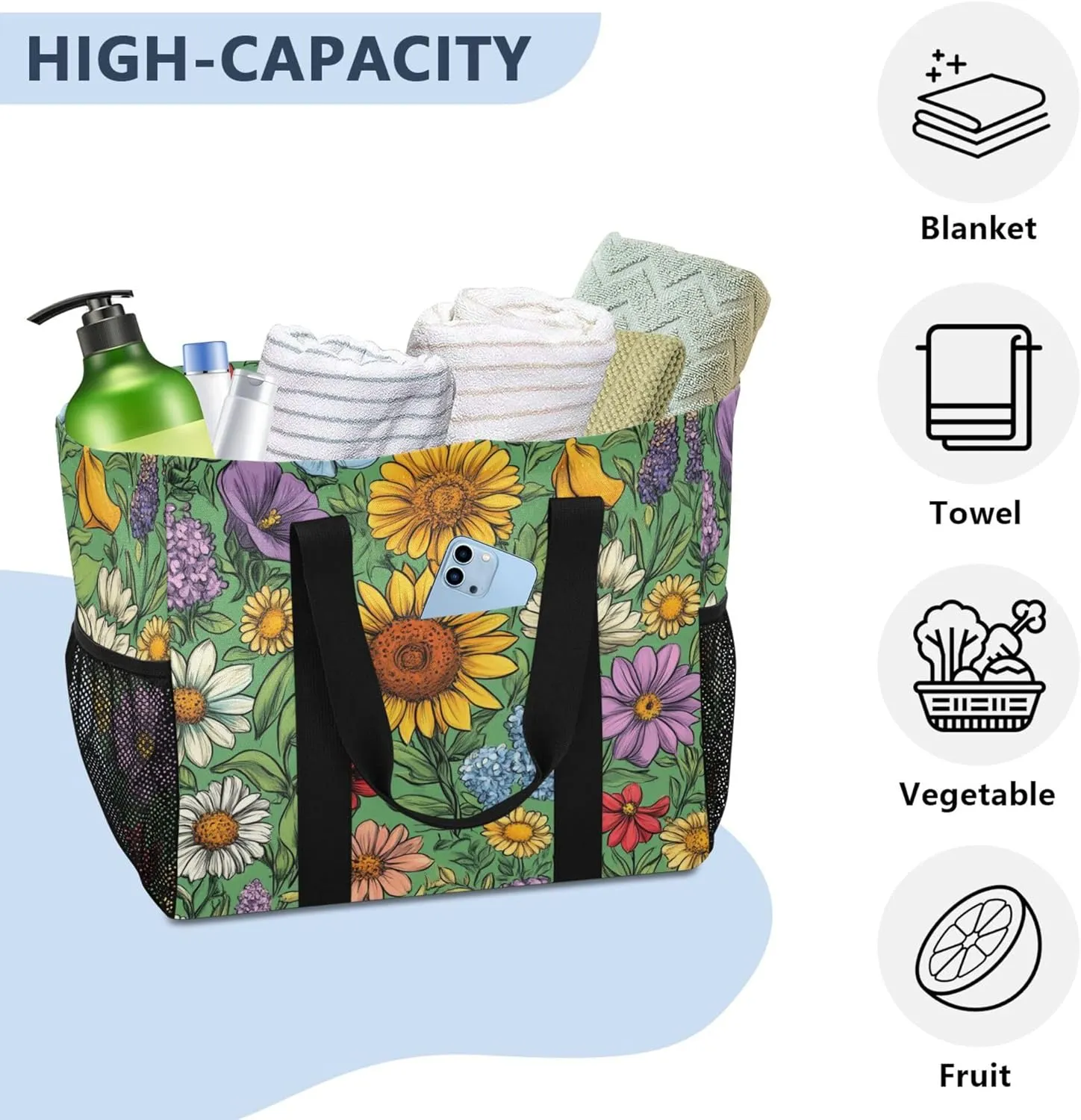 KLL Beach Totes Bags with Handles Foldable Sandproof Laundry Tote