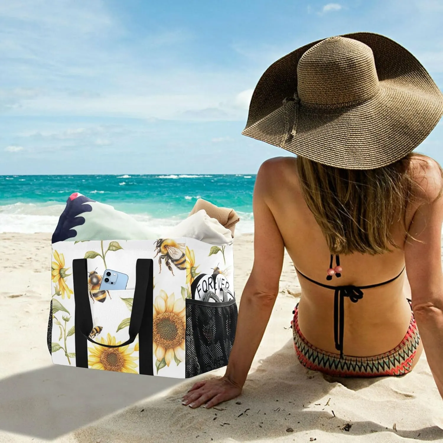KLL Beach Totes Bags with Handles Foldable Sandproof Laundry Tote