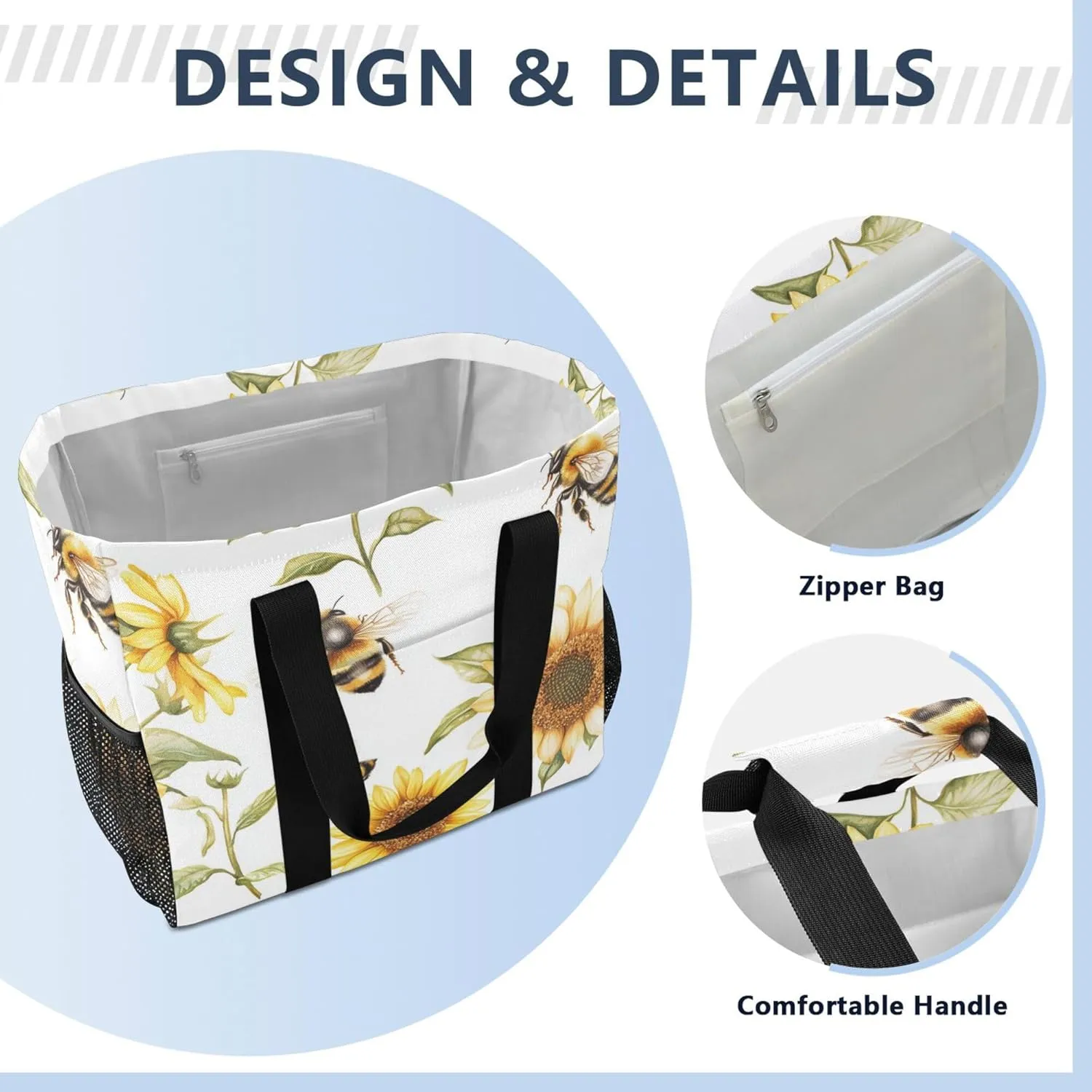 KLL Beach Totes Bags with Handles Foldable Sandproof Laundry Tote