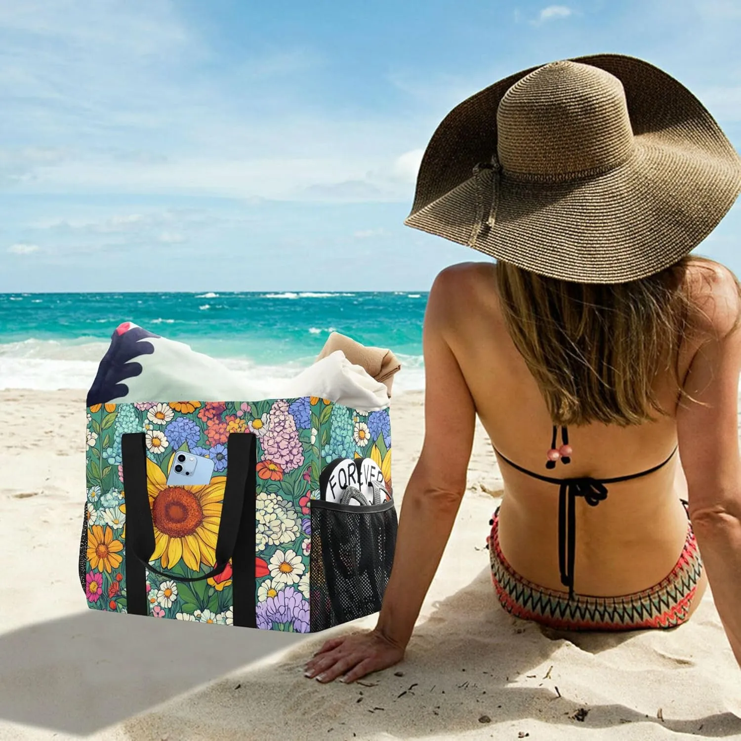 KLL Beach Totes Bags with Handles Foldable Sandproof Laundry Tote