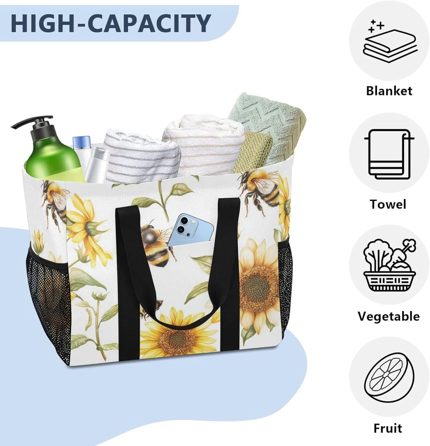 KLL Beach Totes Bags with Handles Foldable Sandproof Laundry Tote