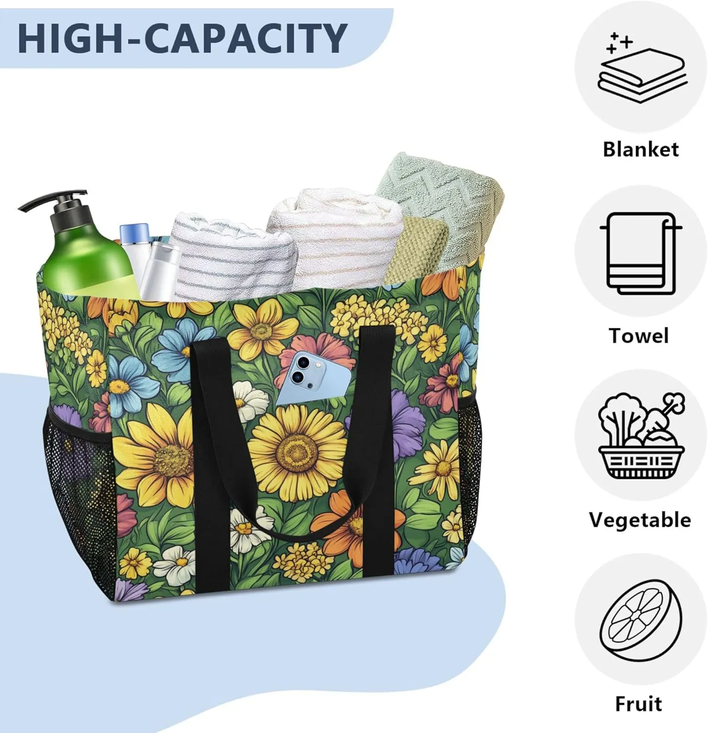 KLL Beach Totes Bags with Handles Foldable Sandproof Laundry Tote