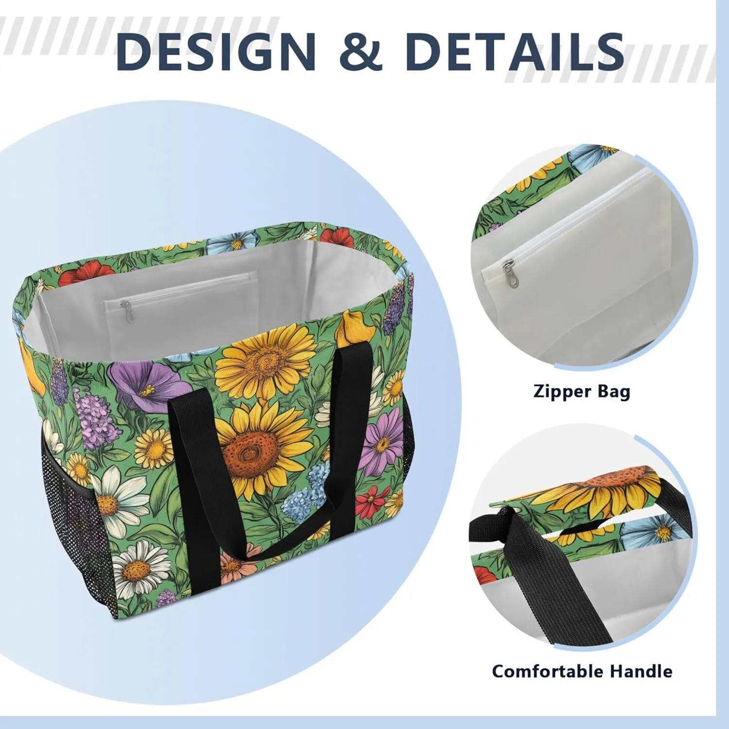 KLL Beach Totes Bags with Handles Foldable Sandproof Laundry Tote