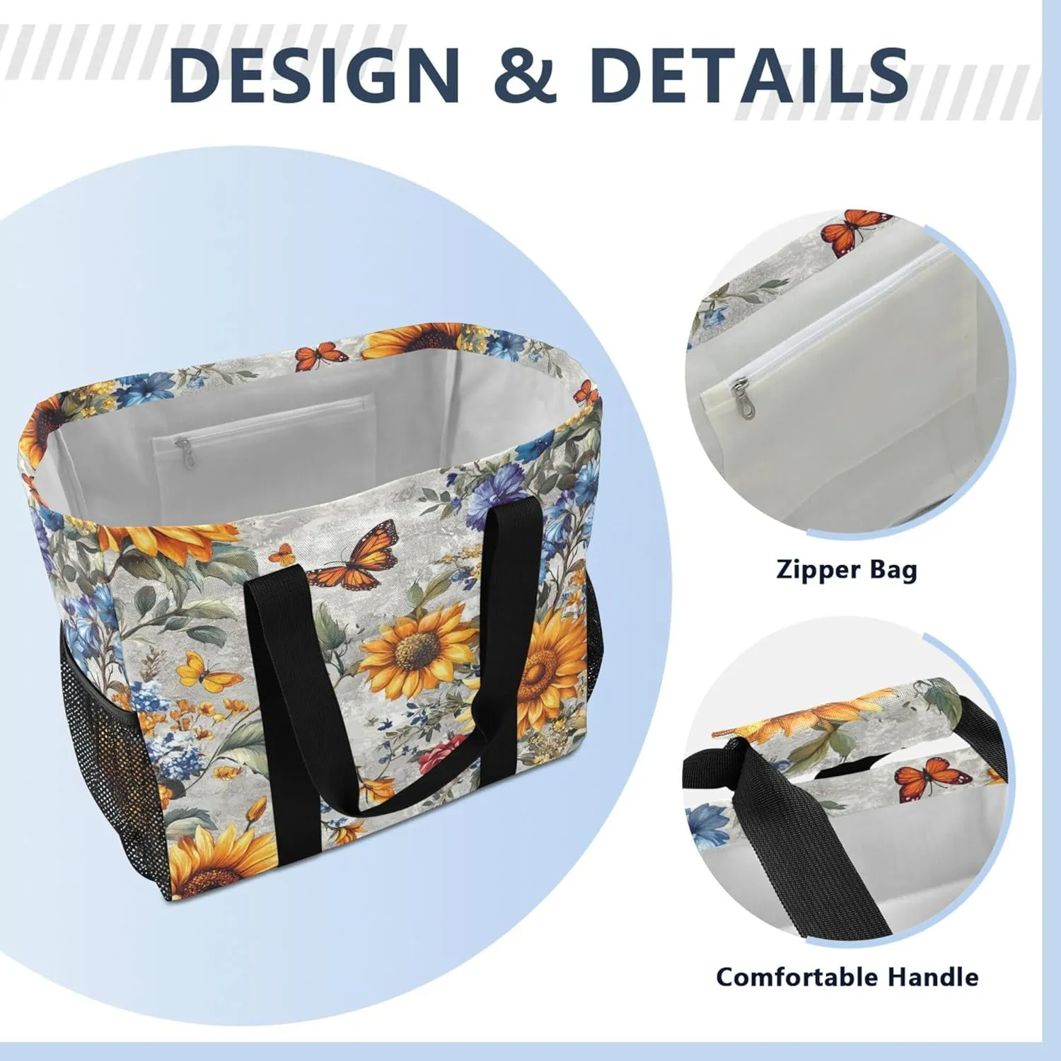 KLL Beach Totes Bags with Handles Foldable Sandproof Laundry Tote