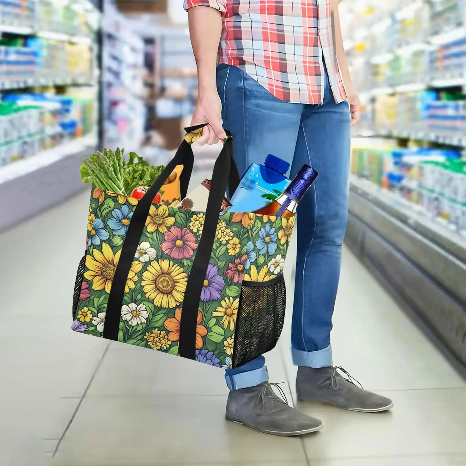 KLL Beach Totes Bags with Handles Foldable Sandproof Laundry Tote