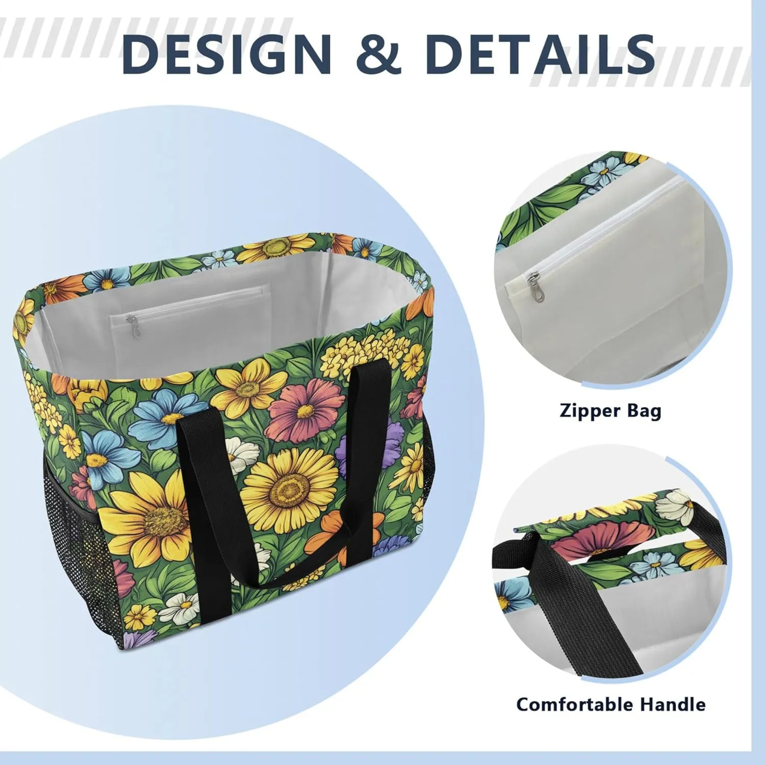 KLL Beach Totes Bags with Handles Foldable Sandproof Laundry Tote