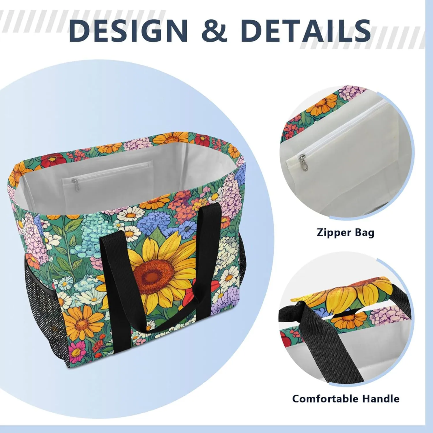 KLL Beach Totes Bags with Handles Foldable Sandproof Laundry Tote