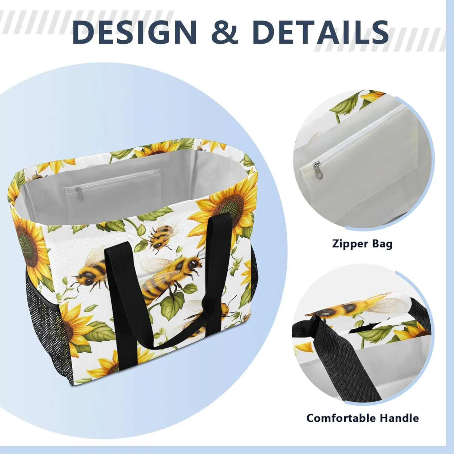 KLL Beach Totes Bags with Handles Foldable Sandproof Laundry Tote