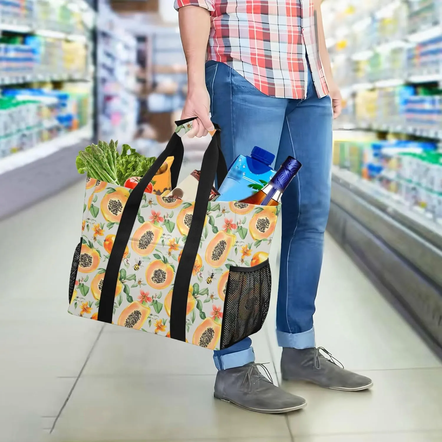 KLL Utility Bags And Totes with Handles Collapsable Waterproof Reusable Grocery Bag