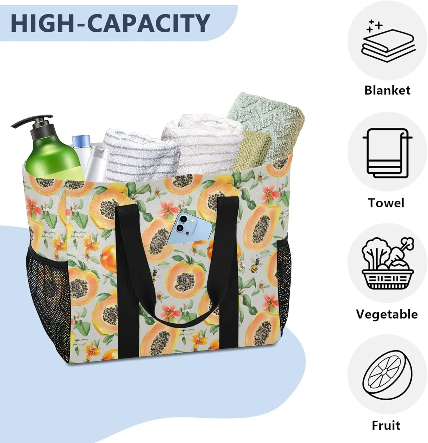 KLL Utility Bags And Totes with Handles Collapsable Waterproof Reusable Grocery Bag