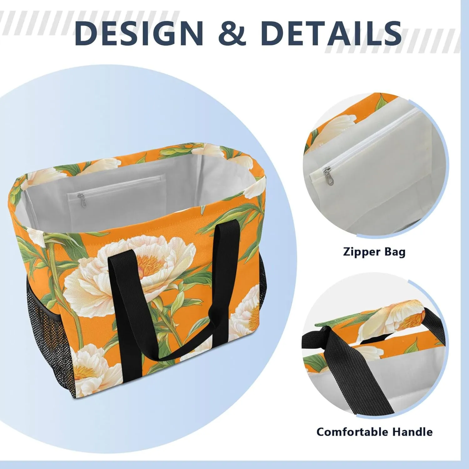 KLL Utility Beach Tote with Handles Foldable With Pockets Car Totes