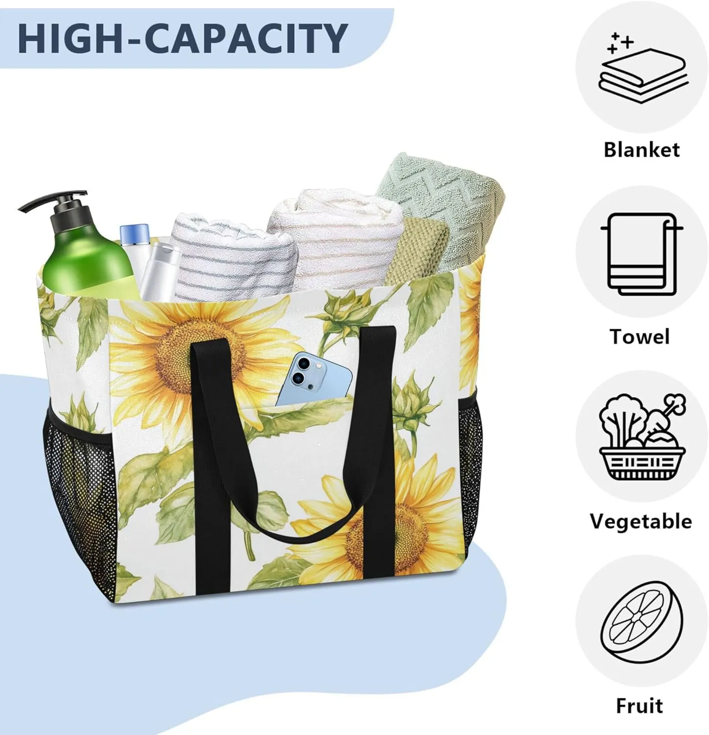 KLL Utility Totes Canvas Foldable With Compartments Resuable Grocery Bags
