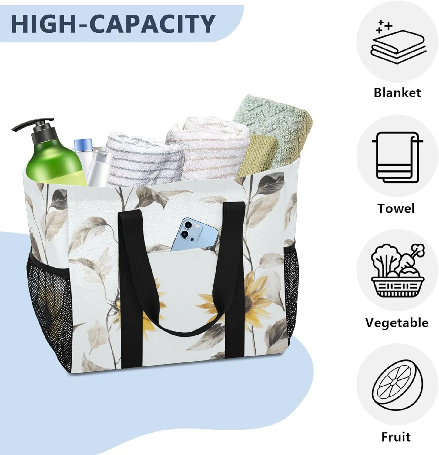 KLL Utility Totes Canvas Foldable With Compartments Resuable Grocery Bags