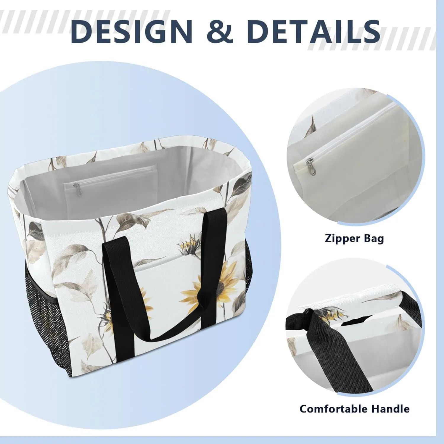 KLL Utility Totes Canvas Foldable With Compartments Resuable Grocery Bags