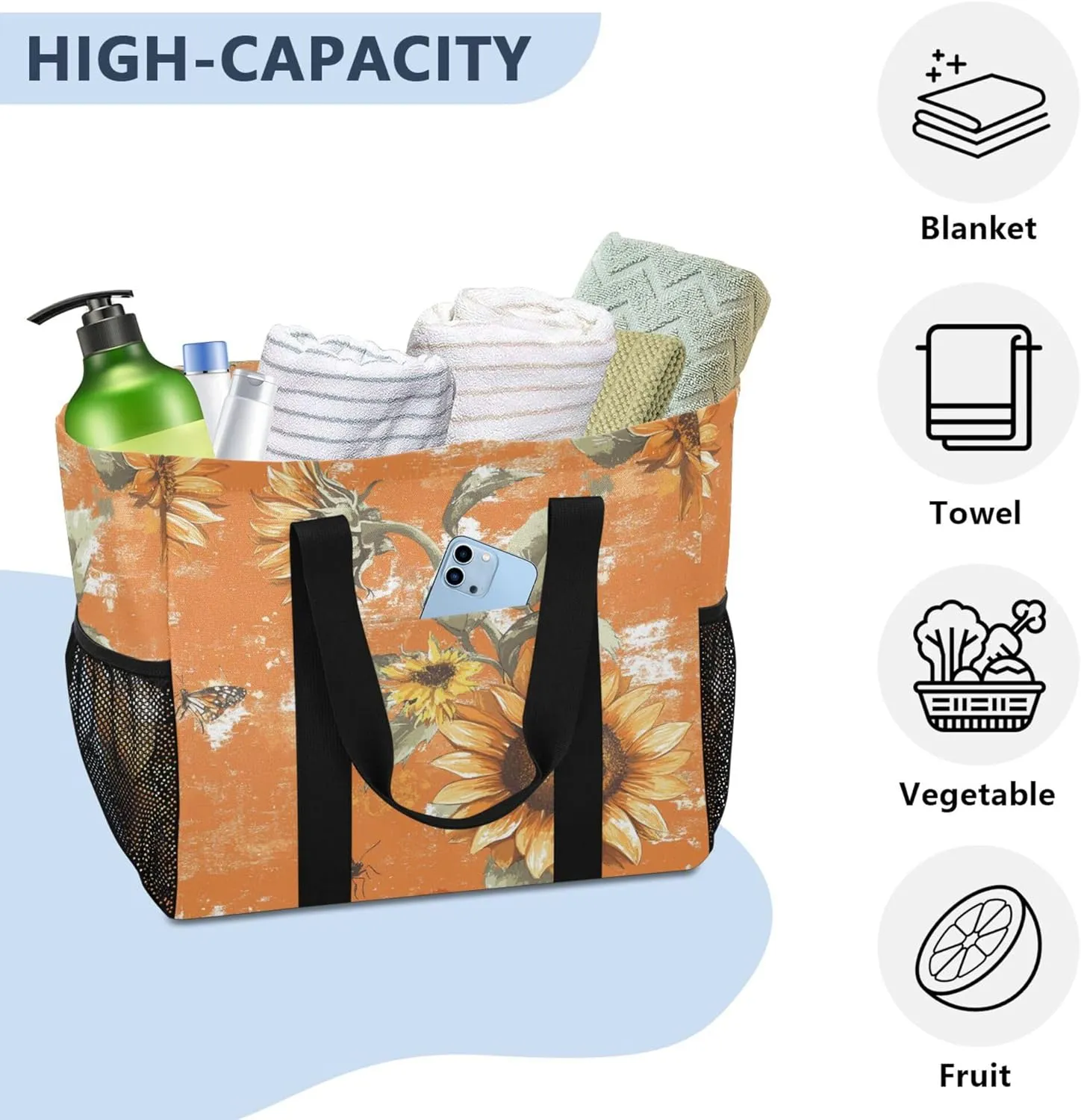 KLL Utility Totes Canvas Foldable With Compartments Resuable Grocery Bags