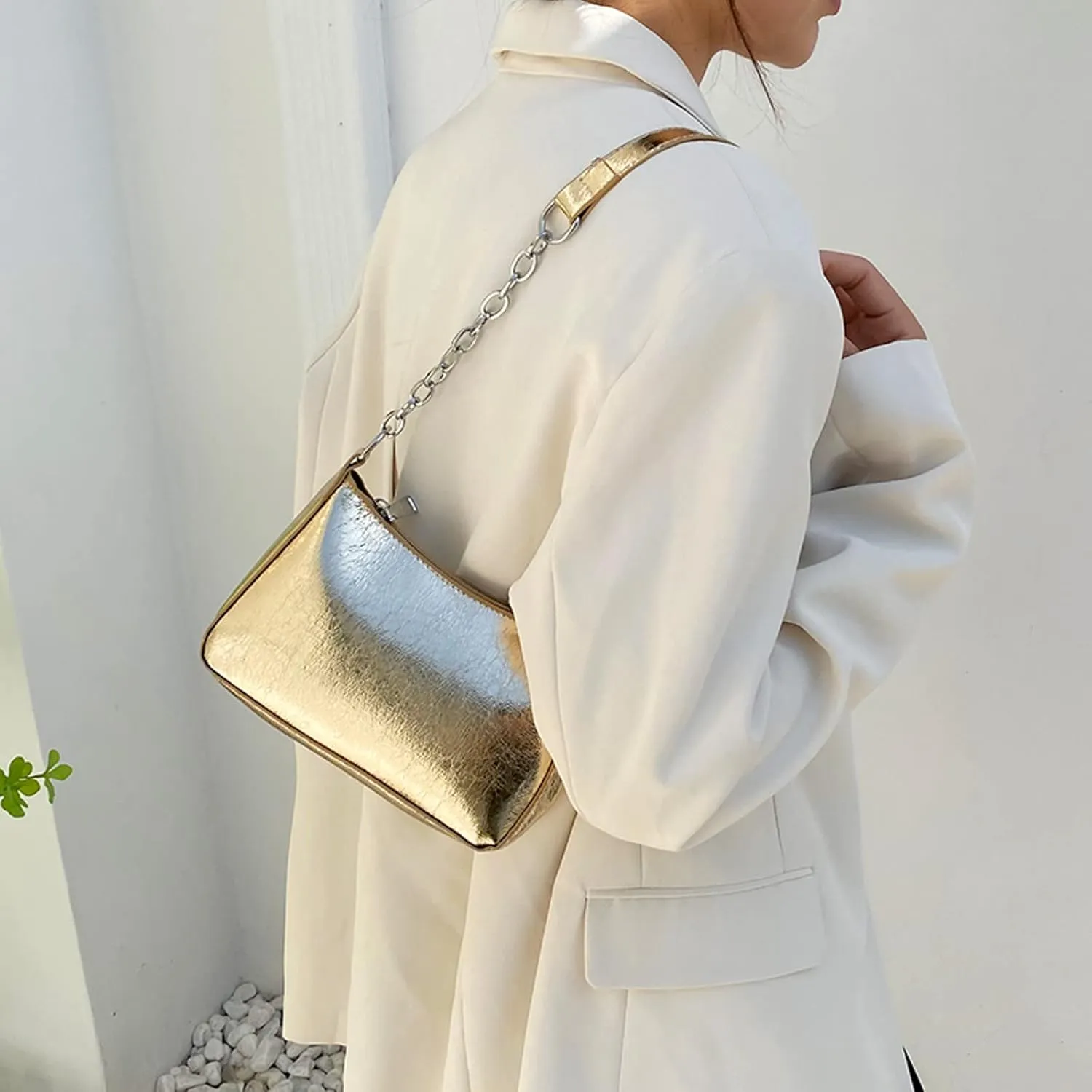 Ladies Shoulder Bags Gentle Simple Temperament Armpit Bag Straw Braided Large Capacity Commuting Tote (Gold, One Size)
