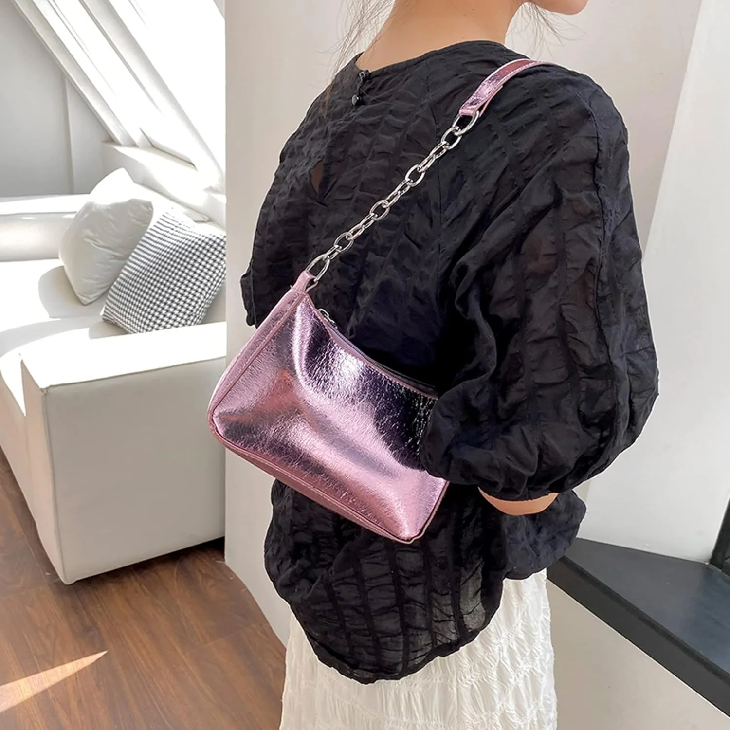 Ladies Shoulder Bags Gentle Simple Temperament Armpit Bag Straw Braided Large Capacity Commuting Tote (Purple, One Size)
