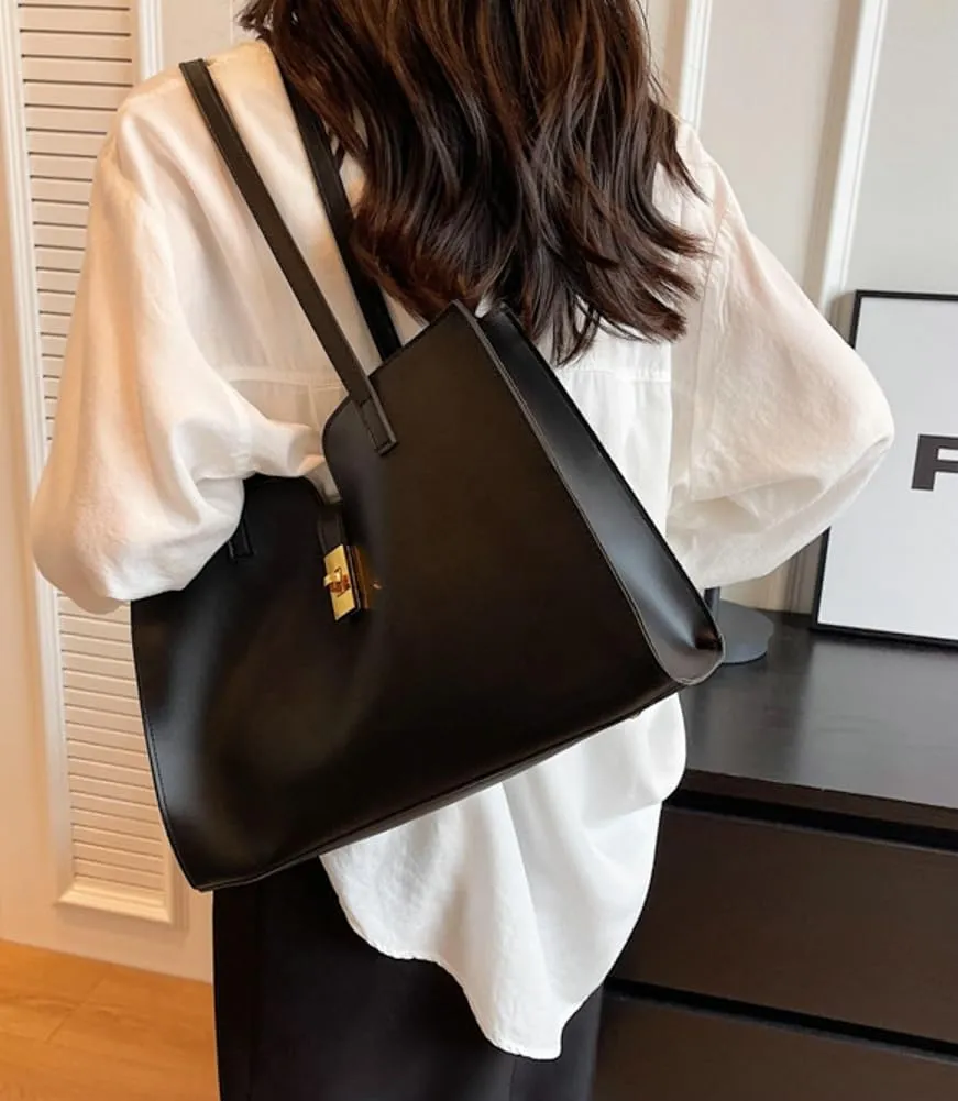 Large Capacity Working Tote Bag for Women Casual Vegan Leather Shoulder Purses Buckle Top Handle Handbag Satchels
