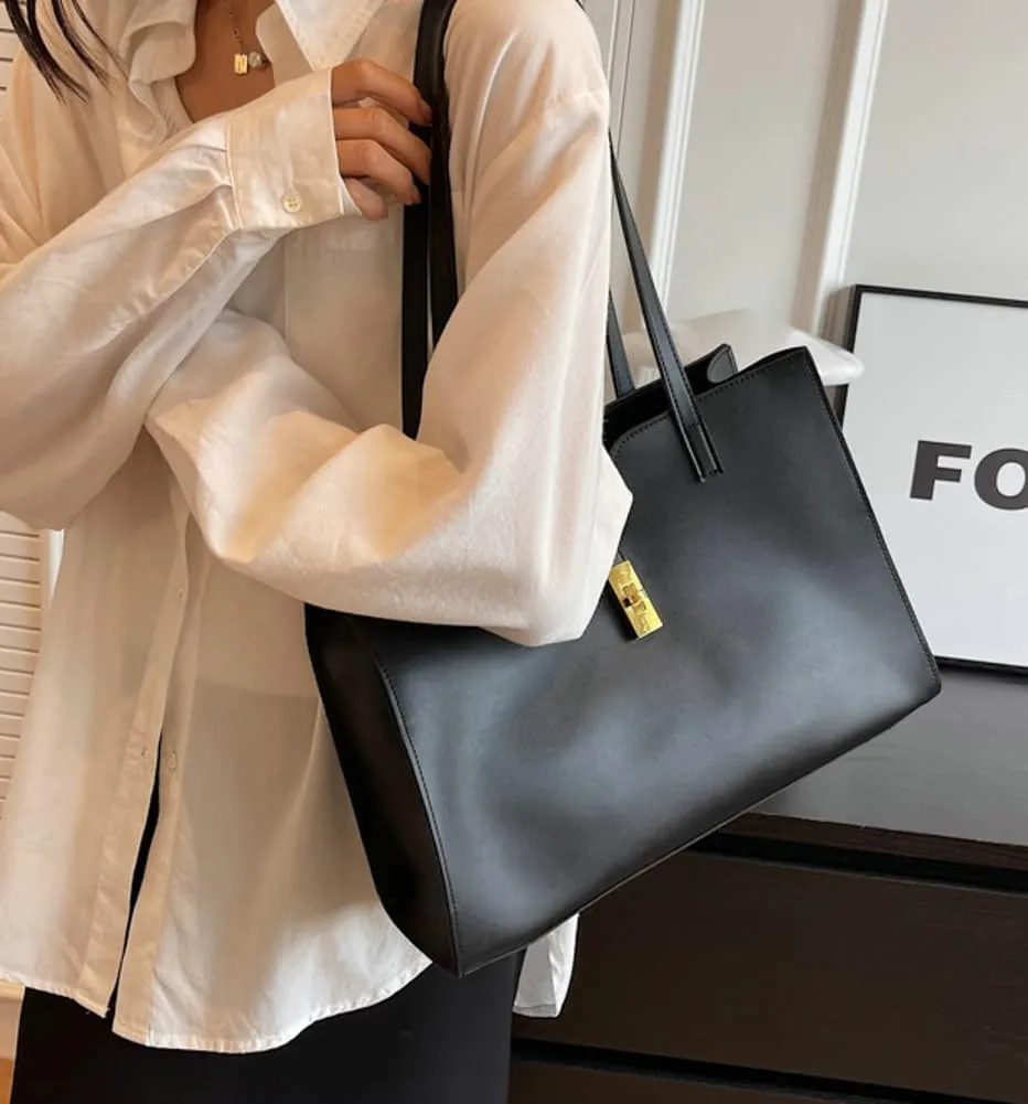 Large Capacity Working Tote Bag for Women Casual Vegan Leather Shoulder Purses Buckle Top Handle Handbag Satchels