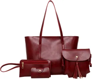 Leather Purses Satchel for Women Leather Casual Women Handbag 4 Piece Set Shoulder Bag Handbag Tote Holder Shopper Purse Bags