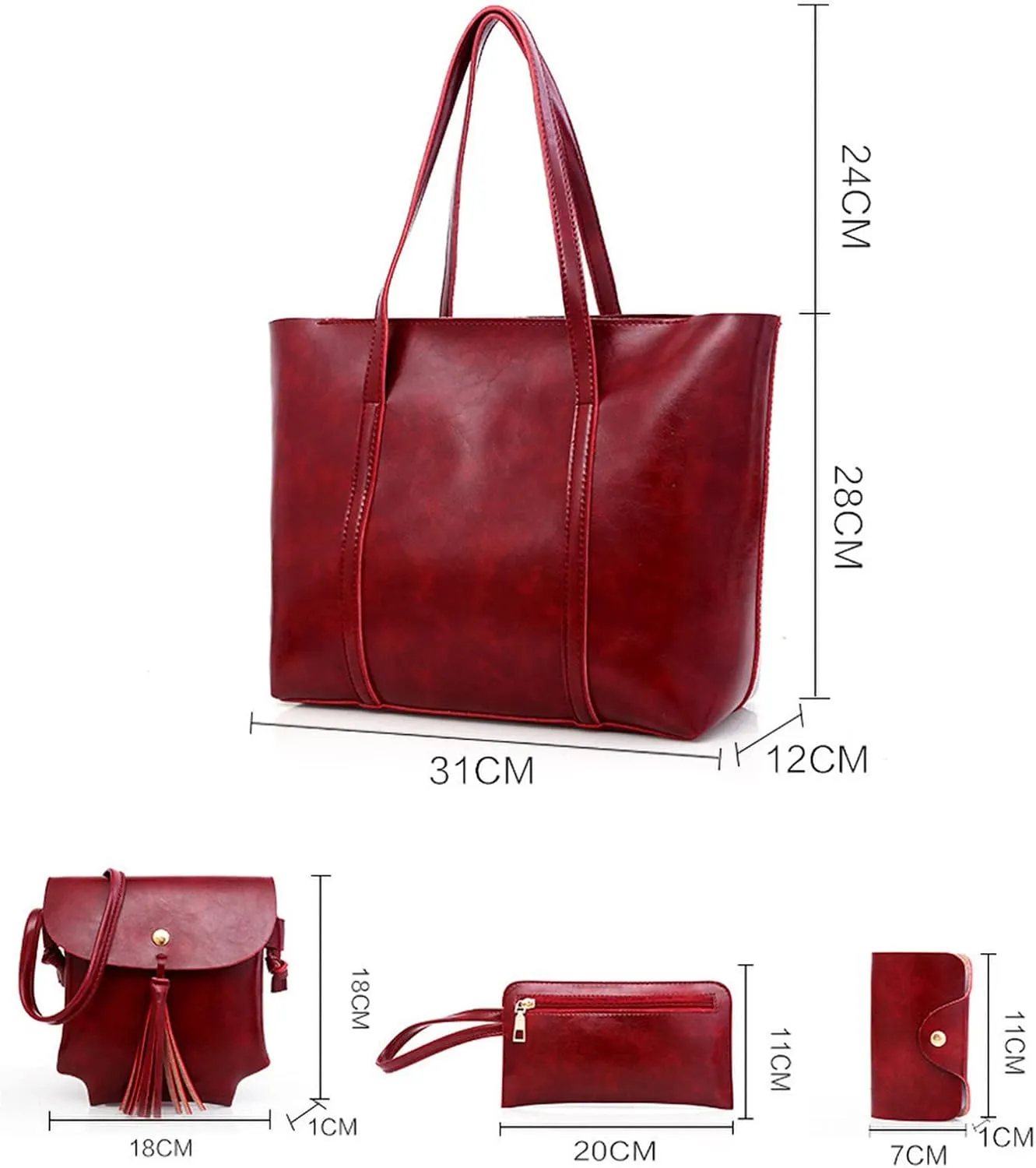 Leather Purses Satchel for Women Leather Casual Women Handbag 4 Piece Set Shoulder Bag Handbag Tote Holder Shopper Purse Bags