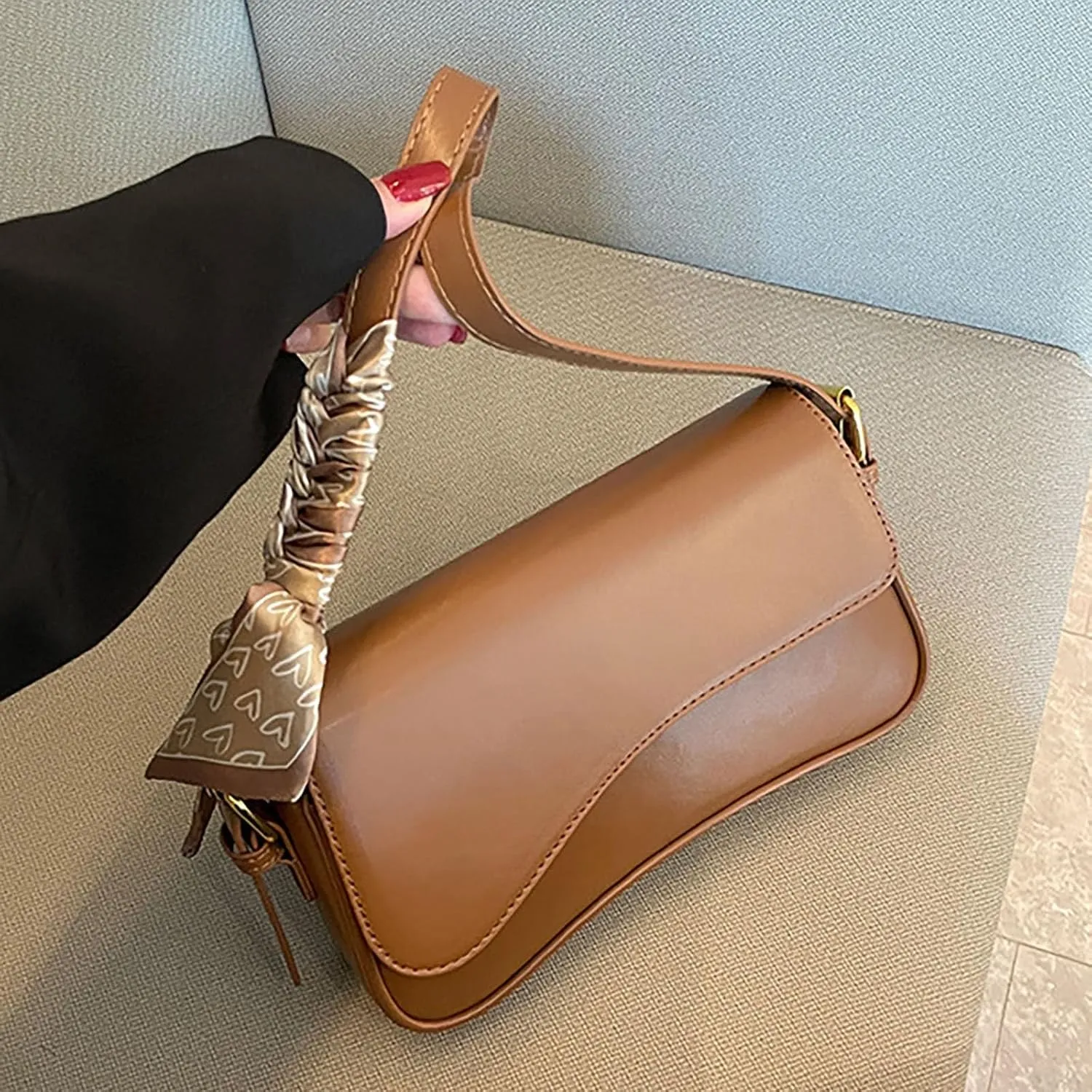 Leather Shoulder Bag, Faux Pu Leather Tote Bags Elegant Classic Handbags Purse Clutch Saddle Bag with 2 Dajustable Strap