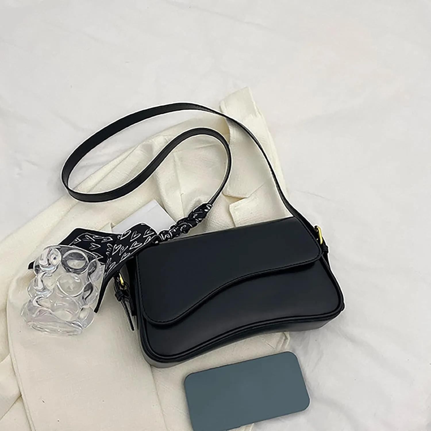 Leather Shoulder Bag, Faux Pu Leather Tote Bags Elegant Classic Handbags Purse Clutch Saddle Bag with 2 Dajustable Strap