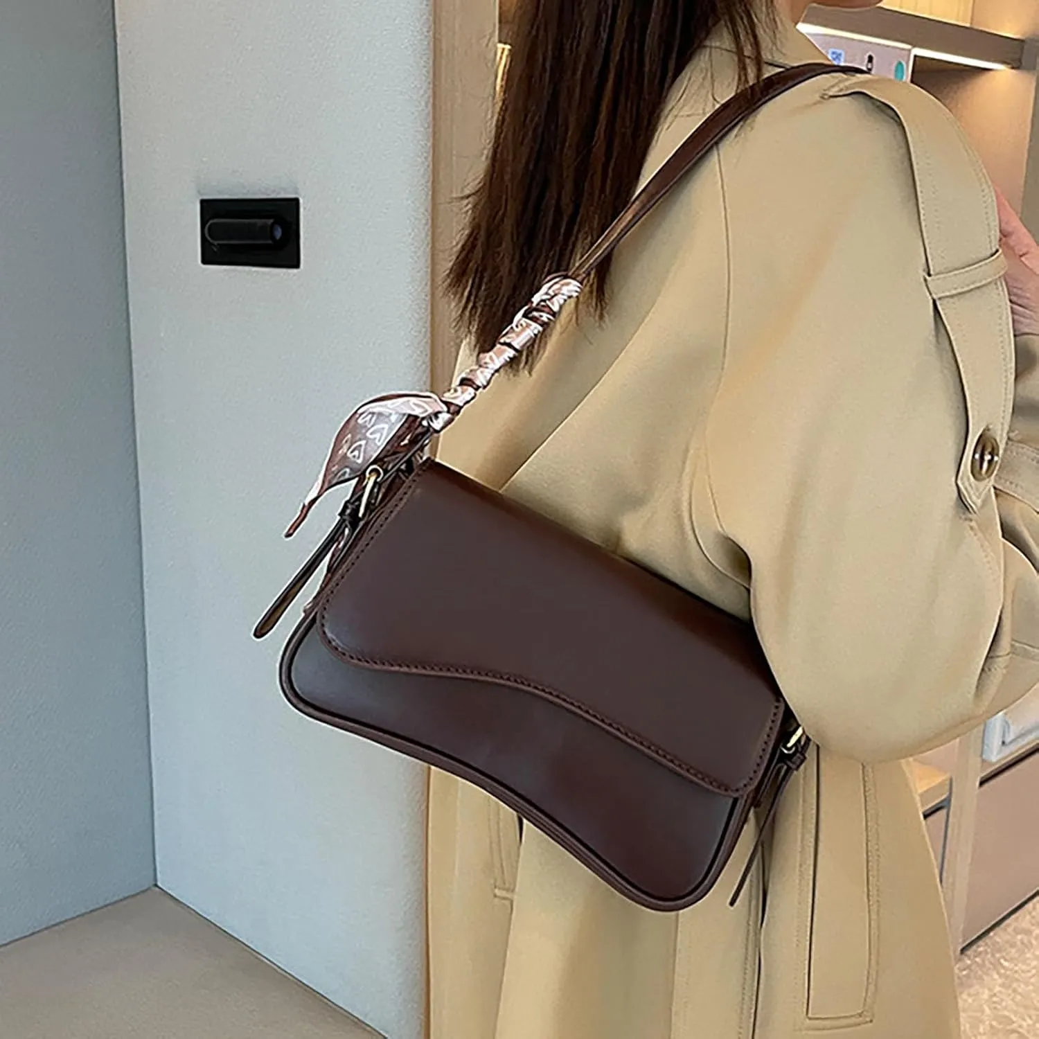 Leather Shoulder Bag, Faux Pu Leather Tote Bags Elegant Classic Handbags Purse Clutch Saddle Bag with 2 Dajustable Strap
