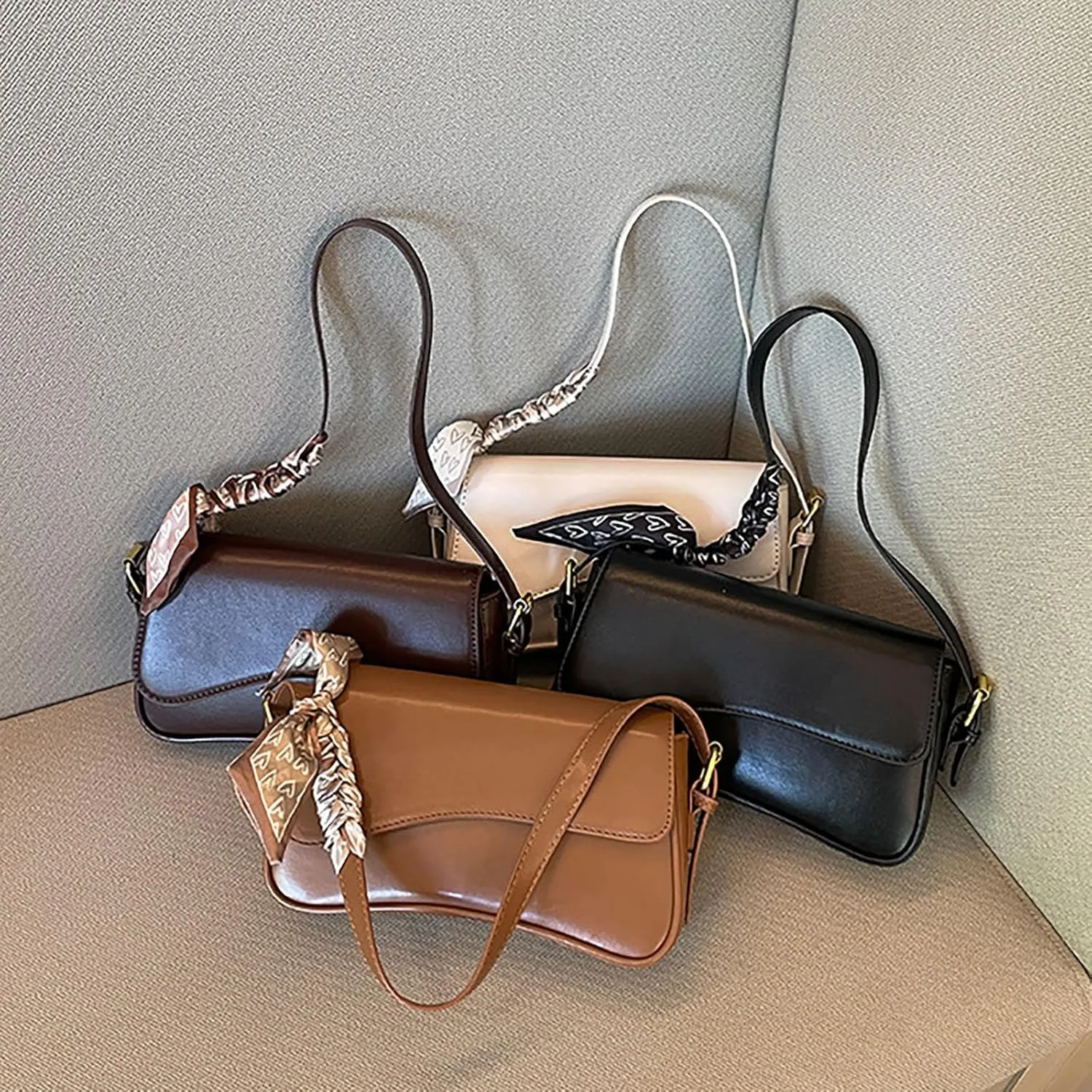 Leather Shoulder Bag, Faux Pu Leather Tote Bags Elegant Classic Handbags Purse Clutch Saddle Bag with 2 Dajustable Strap