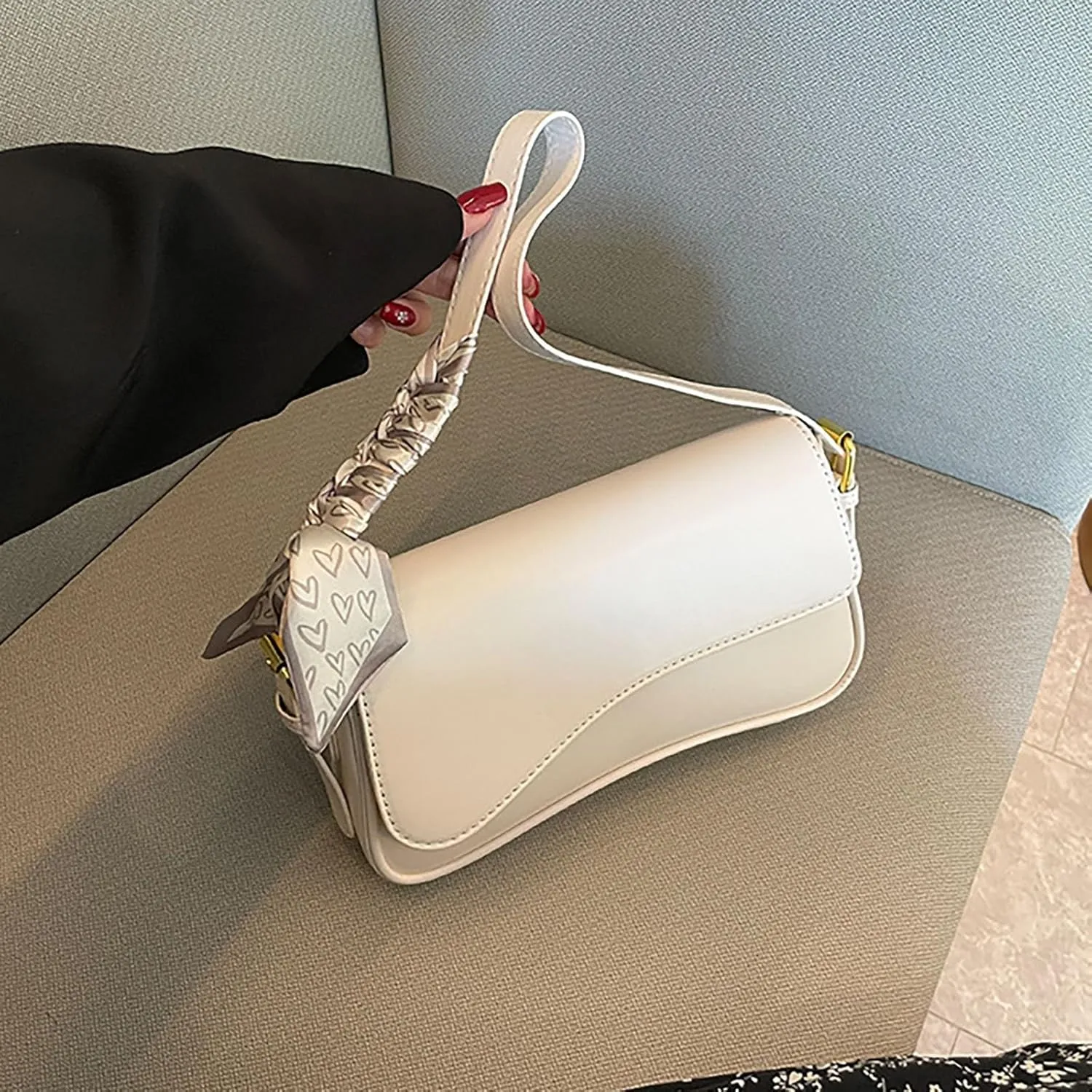 Leather Shoulder Bag, Faux Pu Leather Tote Bags Elegant Classic Handbags Purse Clutch Saddle Bag with 2 Dajustable Strap
