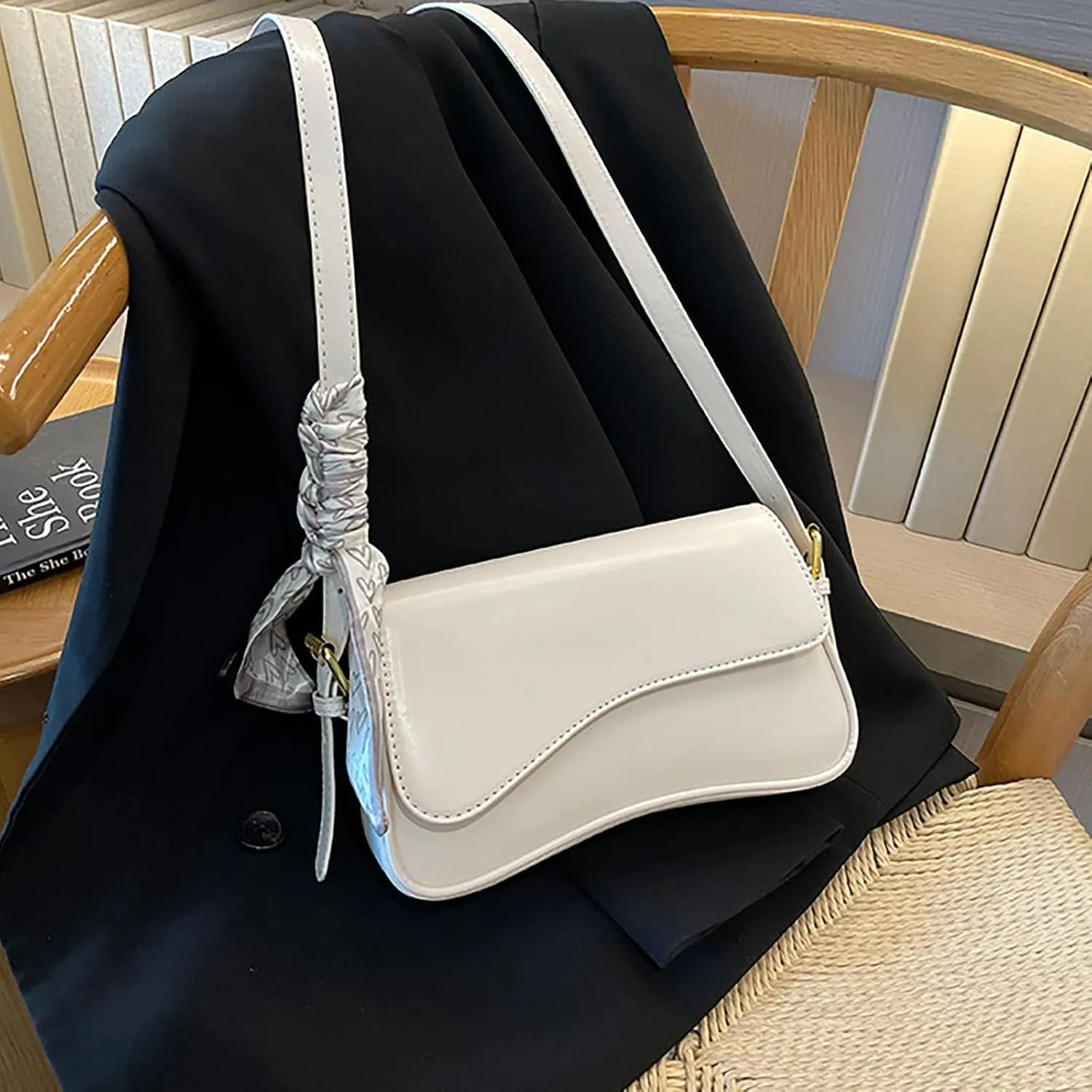 Leather Shoulder Bag, Faux Pu Leather Tote Bags Elegant Classic Handbags Purse Clutch Saddle Bag with 2 Dajustable Strap