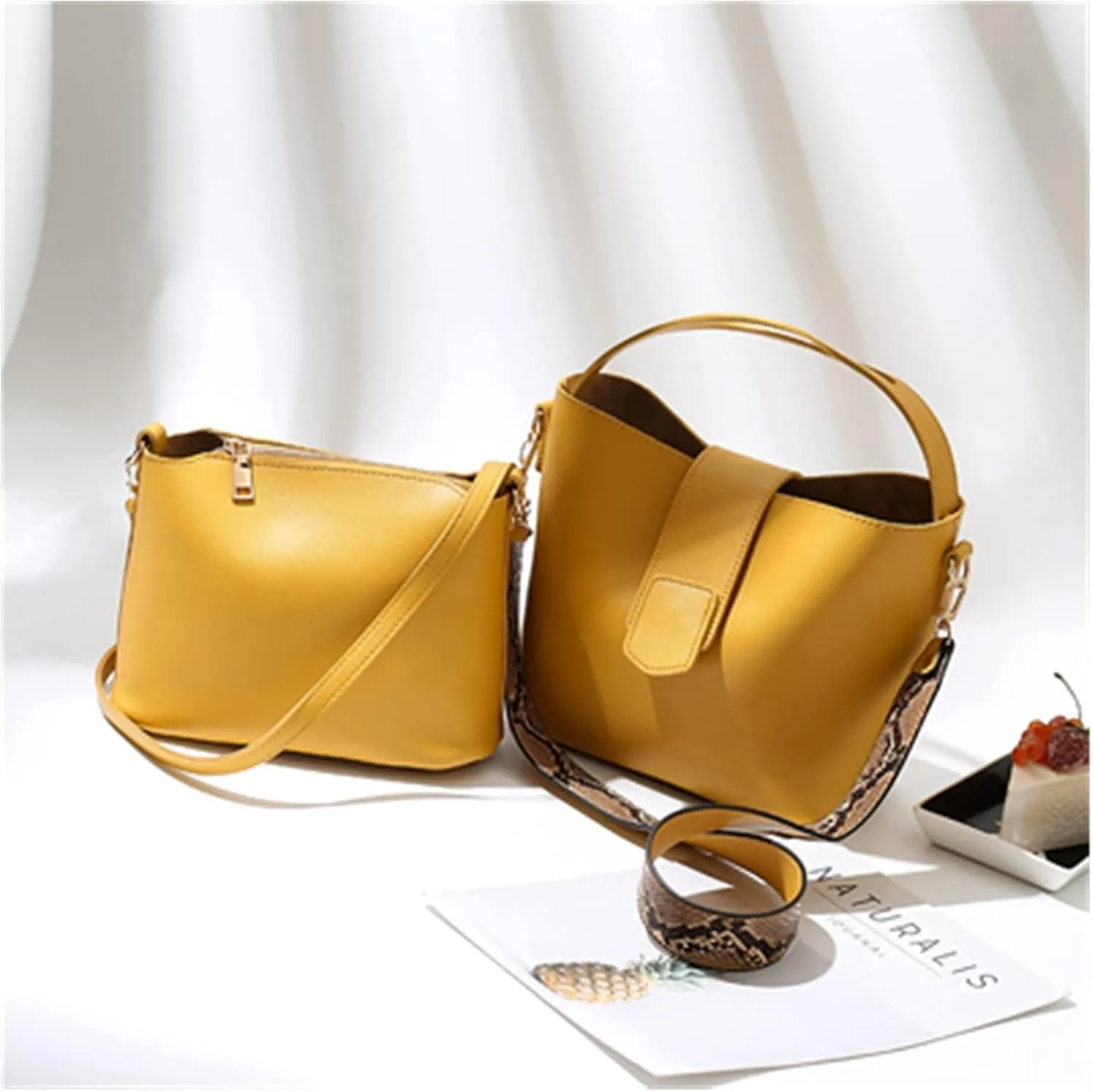 Leather Shoulder Bags For Woman Messenger Bags Wide Strap Women Bucket Bag Handbags