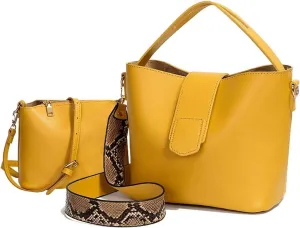 Leather Shoulder Bags For Woman Messenger Bags Wide Strap Women Bucket Bag Handbags