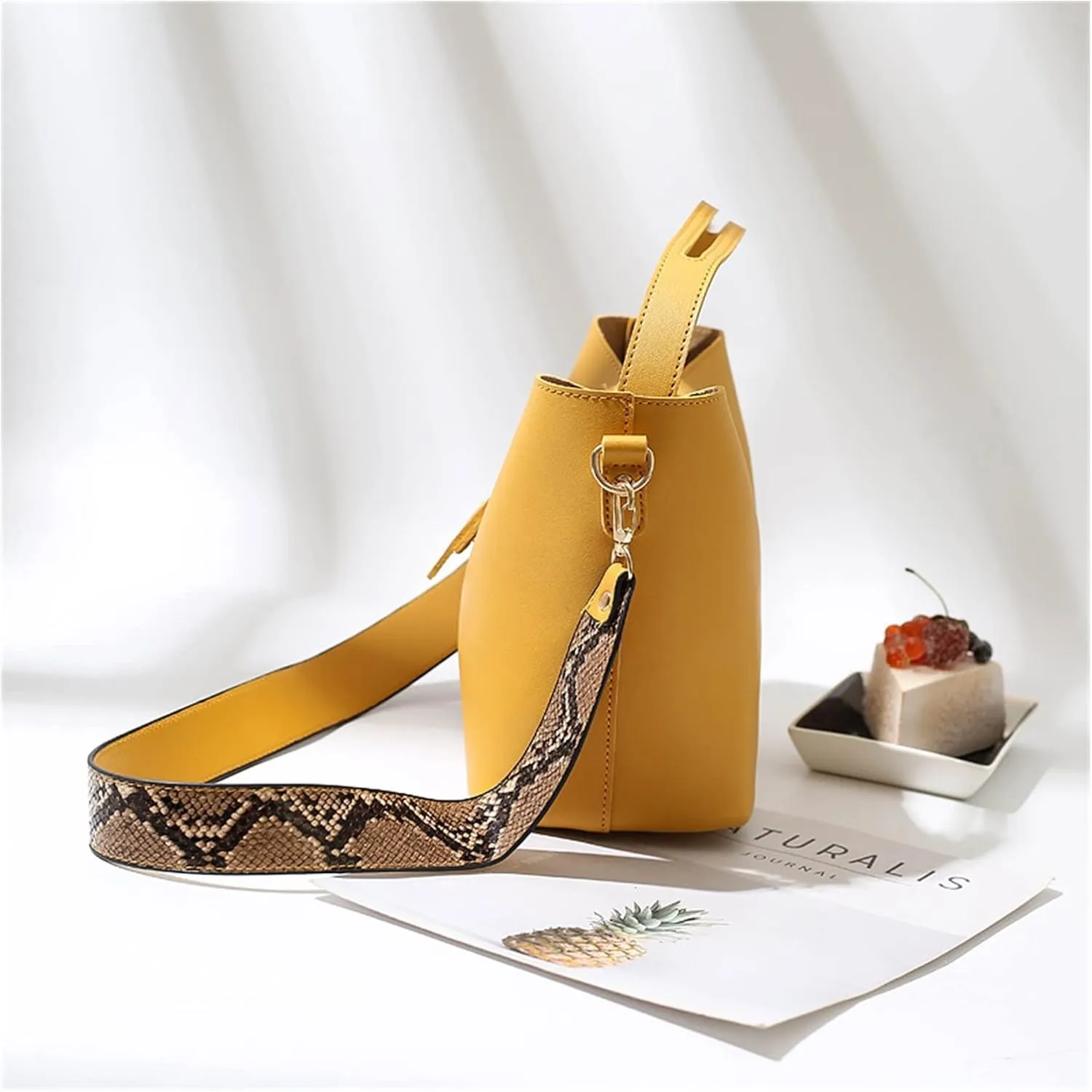 Leather Shoulder Bags For Woman Messenger Bags Wide Strap Women Bucket Bag Handbags