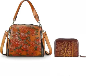 LETEULO Crossbody Bag for Women Top Handle Tote Purses Vintage Satchels Handbag and Women Card Wallet