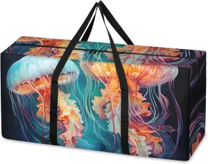 Magical Jellyfish Extra Large Moving Bags Heavy Duty Storage Bags Abstract Jellyfish Cloth Wrap Around Handles Double Zipper Reusable Convenient Foldable Storage Tote for Travel Camping Space Save