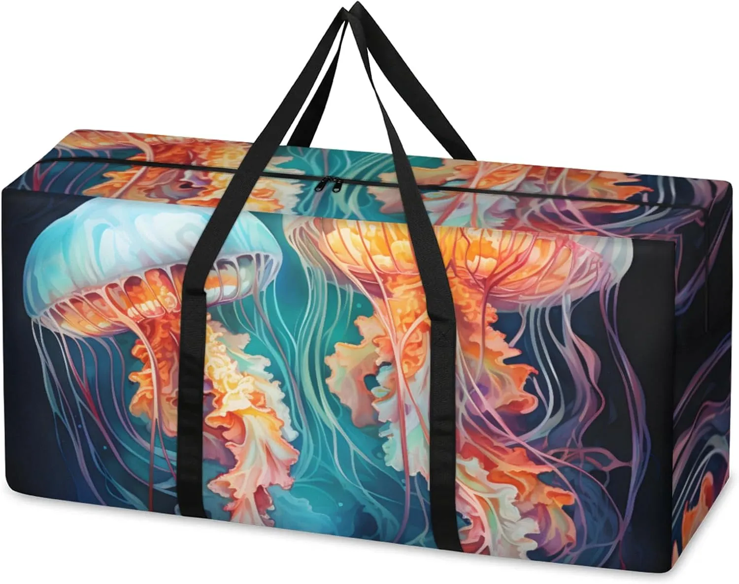 Magical Jellyfish Extra Large Moving Bags Heavy Duty Storage Bags Abstract Jellyfish Cloth Wrap Around Handles Double Zipper Reusable Convenient Foldable Storage Tote for Travel Camping Space Save