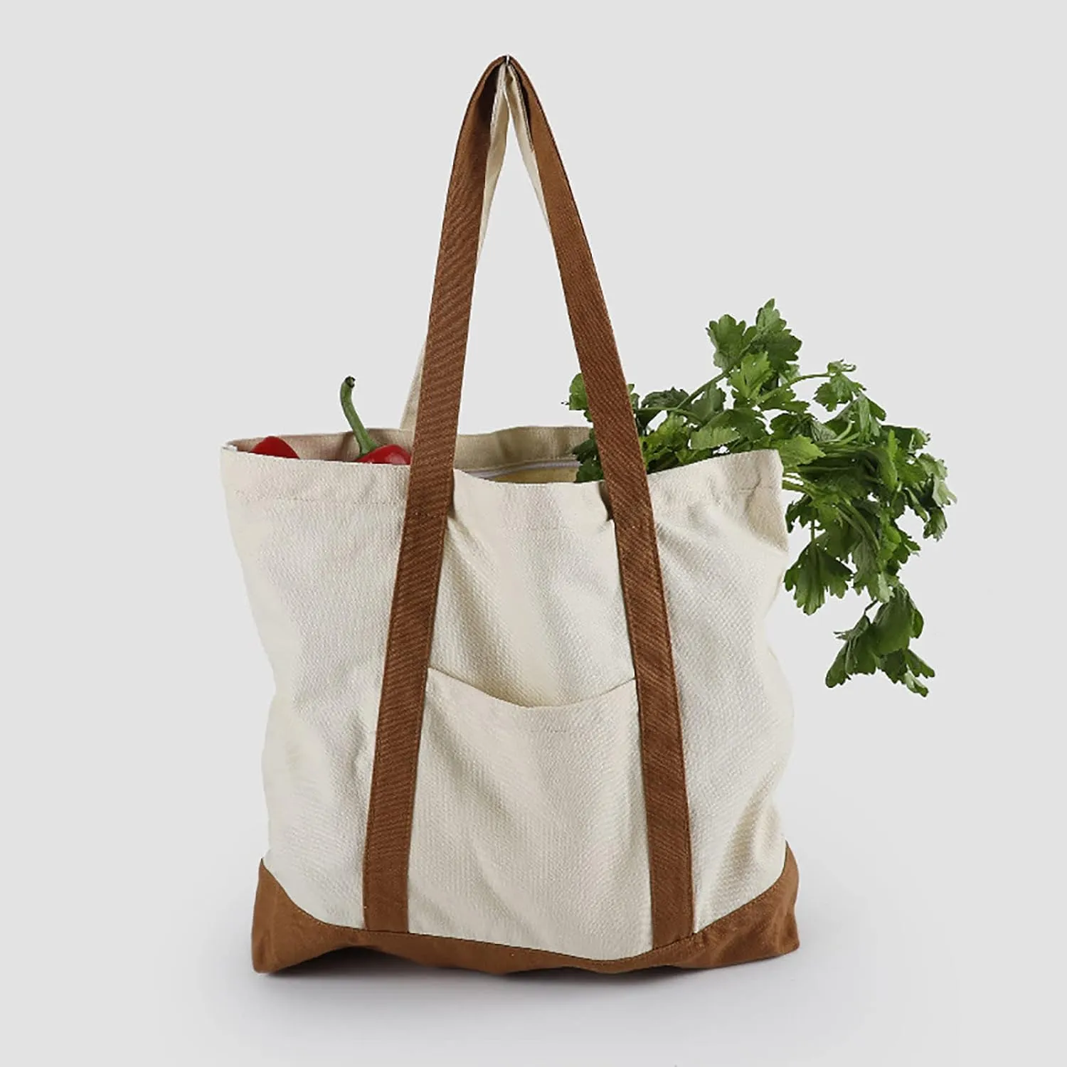 Medium Supermarket Bags Large Capacity Zipper Portable Canvas Bag Shoulder Bag Men (Red, One Size)