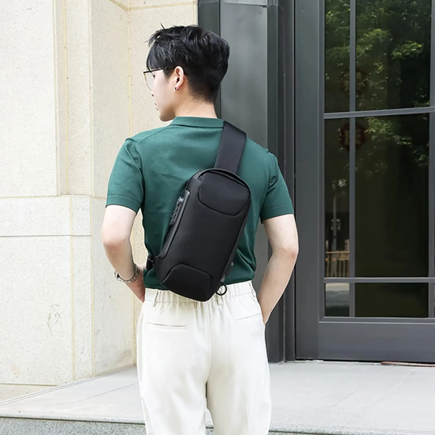 Men's Prevention Of Thieves Password Chest Lock Bag Cloth Sports One Shoulder Messenger Bag Shoulder (Black, One Size)