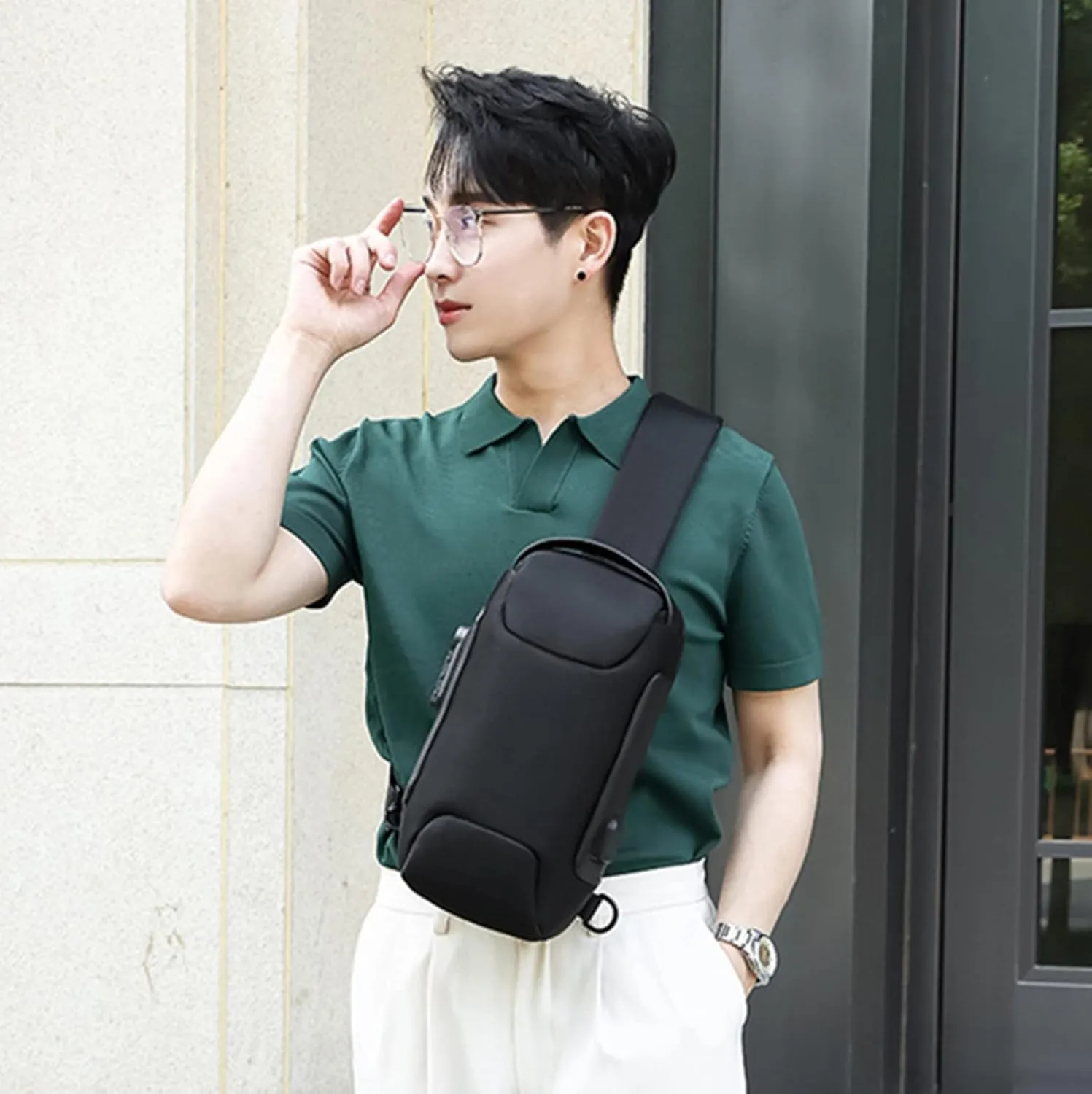 Men's Prevention Of Thieves Password Chest Lock Bag Cloth Sports One Shoulder Messenger Bag Shoulder (Black, One Size)