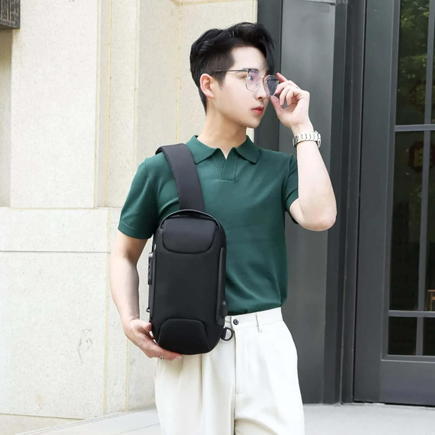 Men's Prevention Of Thieves Password Chest Lock Bag Cloth Sports One Shoulder Messenger Bag Shoulder (Black, One Size)
