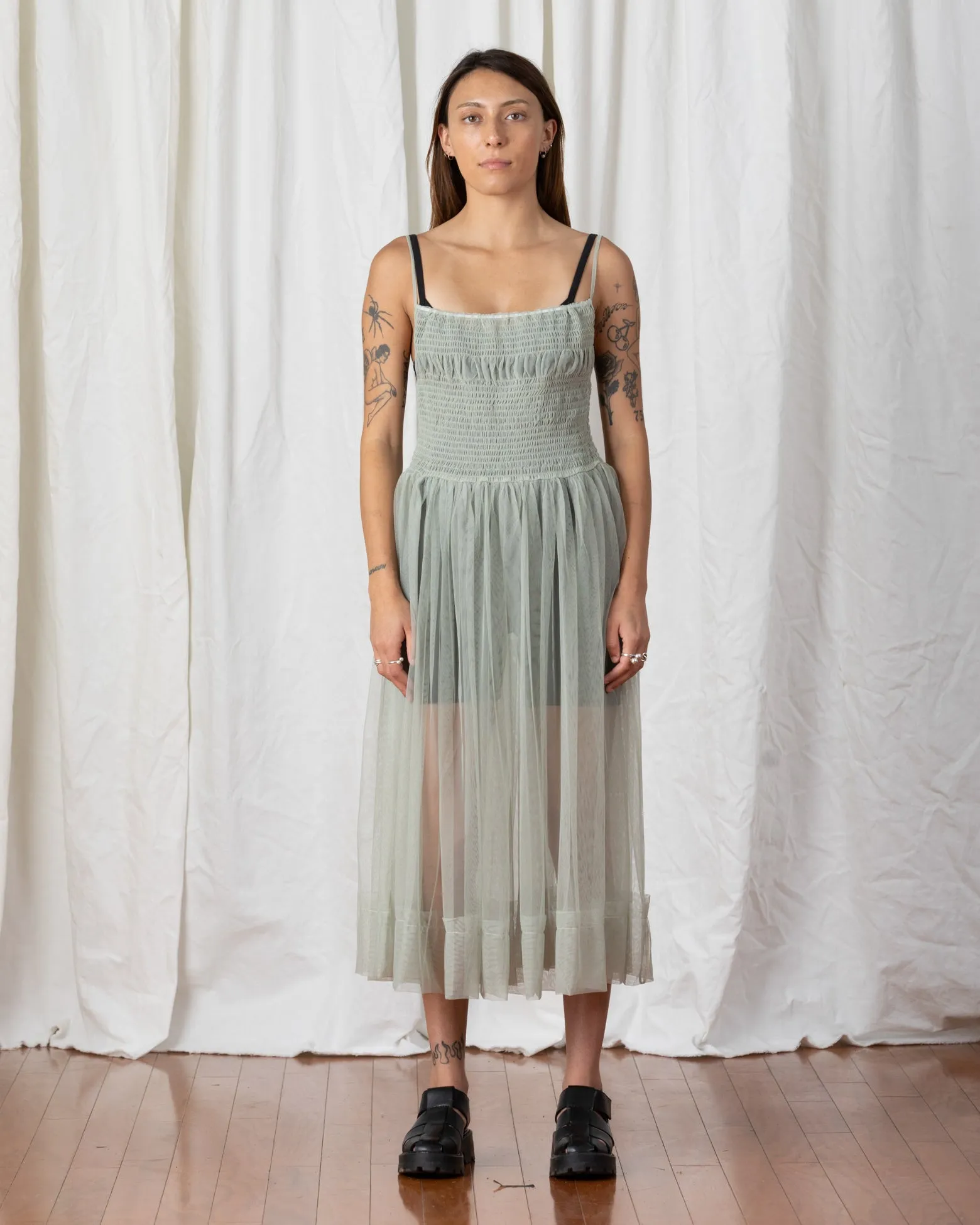 MESH BALLERINA DRESS - GREEN TEA