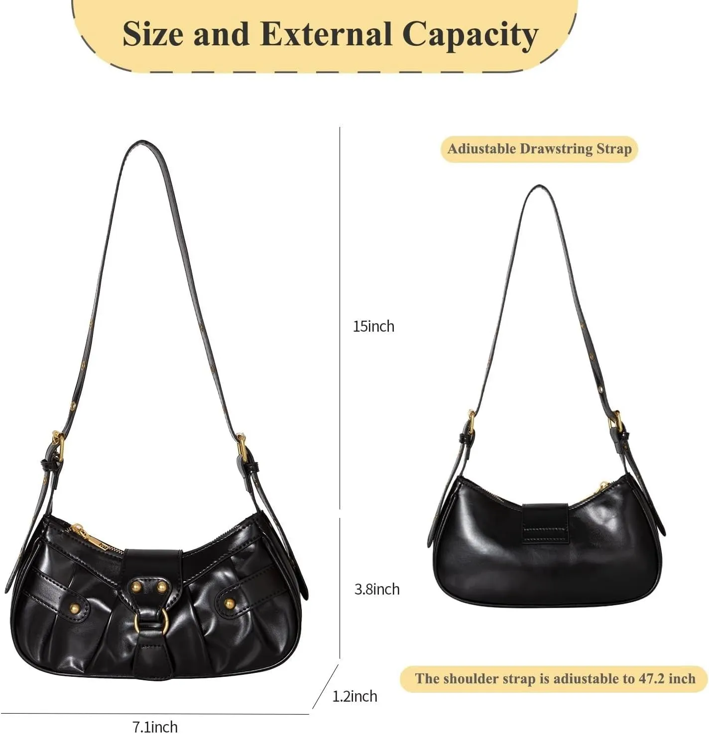 Messenger Bags Crossbody Pleated Purse Hobo Shoulder for Women Y2K Handbag