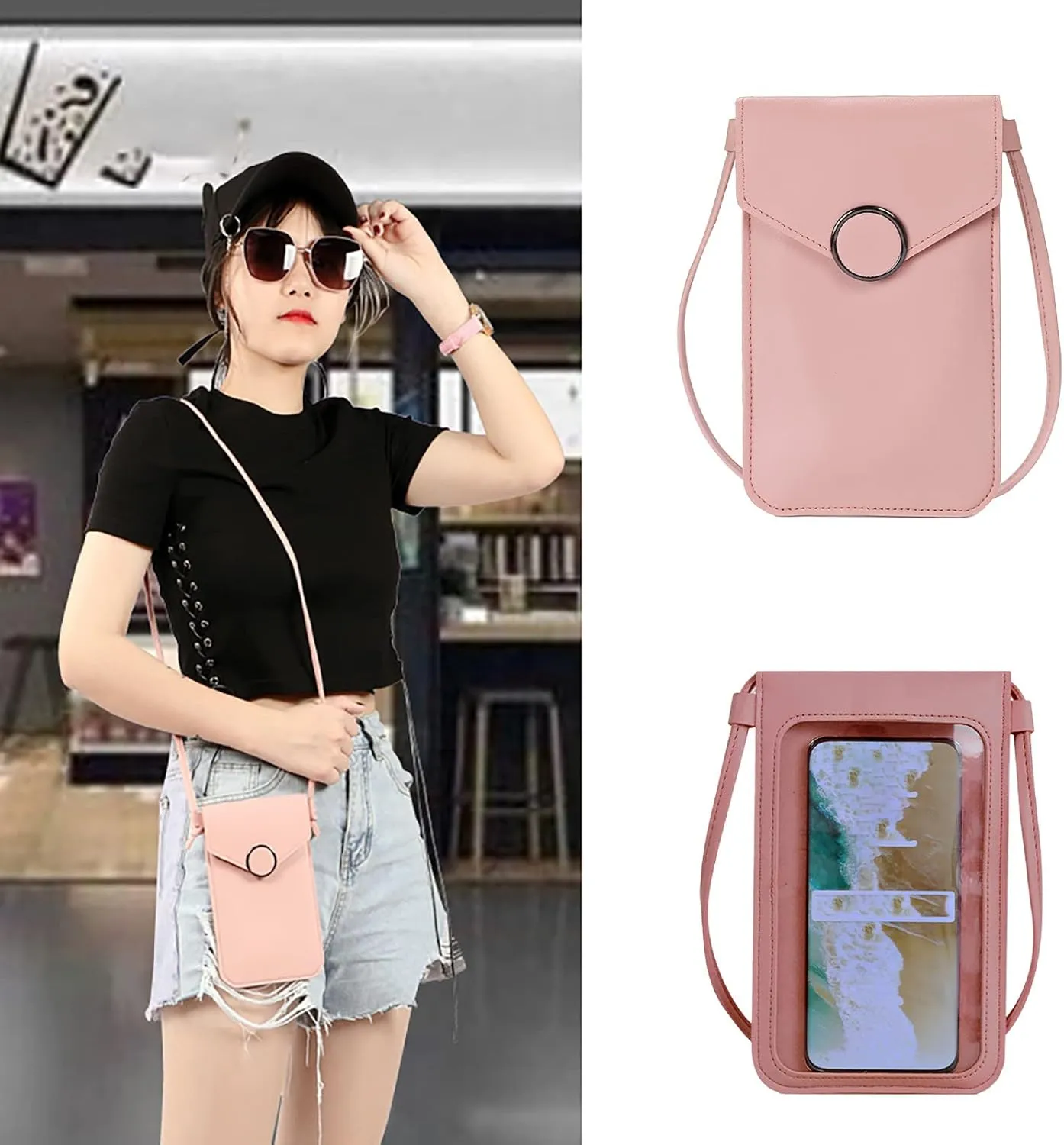 Mini Clutch Purse with Zipper Closure Fashion Women Artificial Leather Solid Color Hasp Transparent Operation