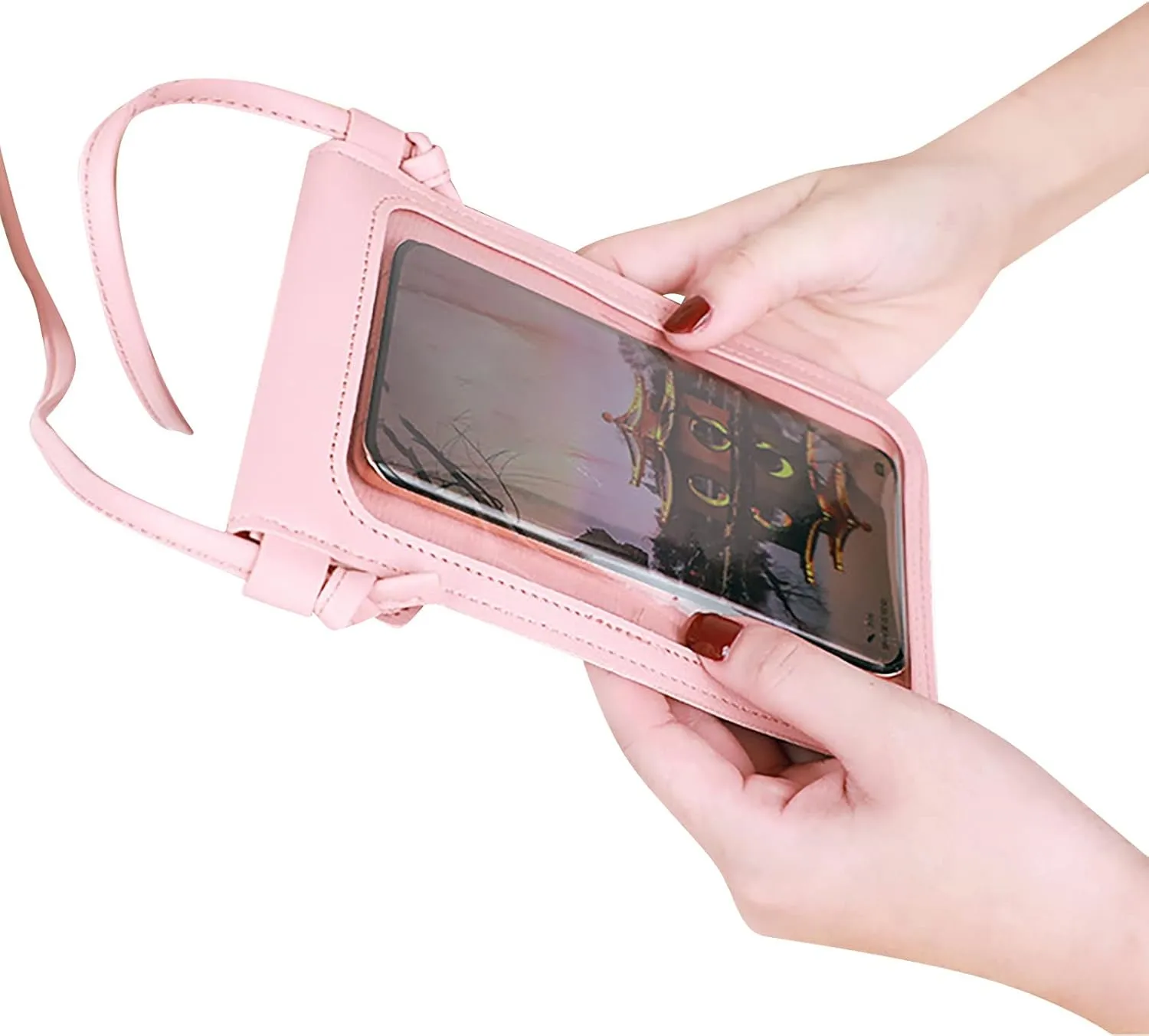 Mini Clutch Purse with Zipper Closure Fashion Women Artificial Leather Solid Color Hasp Transparent Operation
