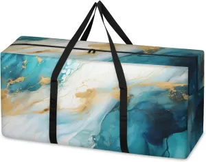 Modern Marble Extra Large Moving Bags Heavy Duty Storage Bags Indigo Blue Marble Cloth Wrap Around Handles Double Zipper Reusable Convenient Foldable Storage Tote for Travel Camping Space Save