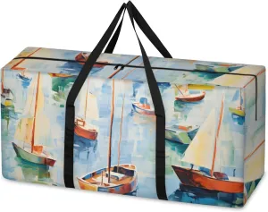 Modern Sailing Boat Extra Large Moving Bags Heavy Duty Storage Bags Cloth Wrap Around Handles Double Zipper Reusable Convenient Foldable Storage Tote for Travel Camping Space Save